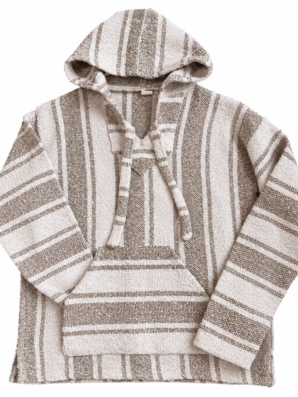 Baja Pullover Hoodie Sweater - Beige & white